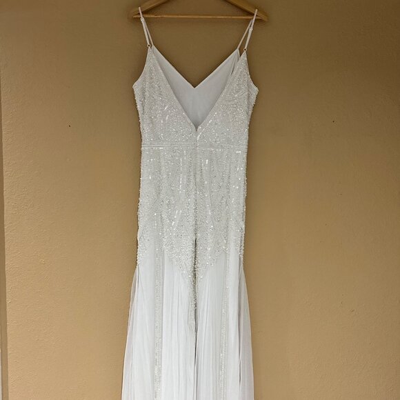Lulus Maxi Dress Womens Size Large White Beaded Sequin Just the Beginning Bridal - Picture 4 of 8